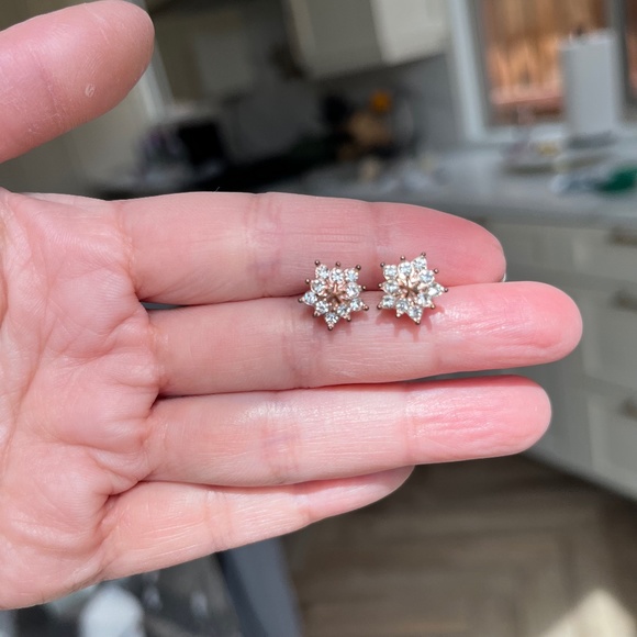 Rose Gold Crystal Stud Flower Earrings - Picture 1 of 4